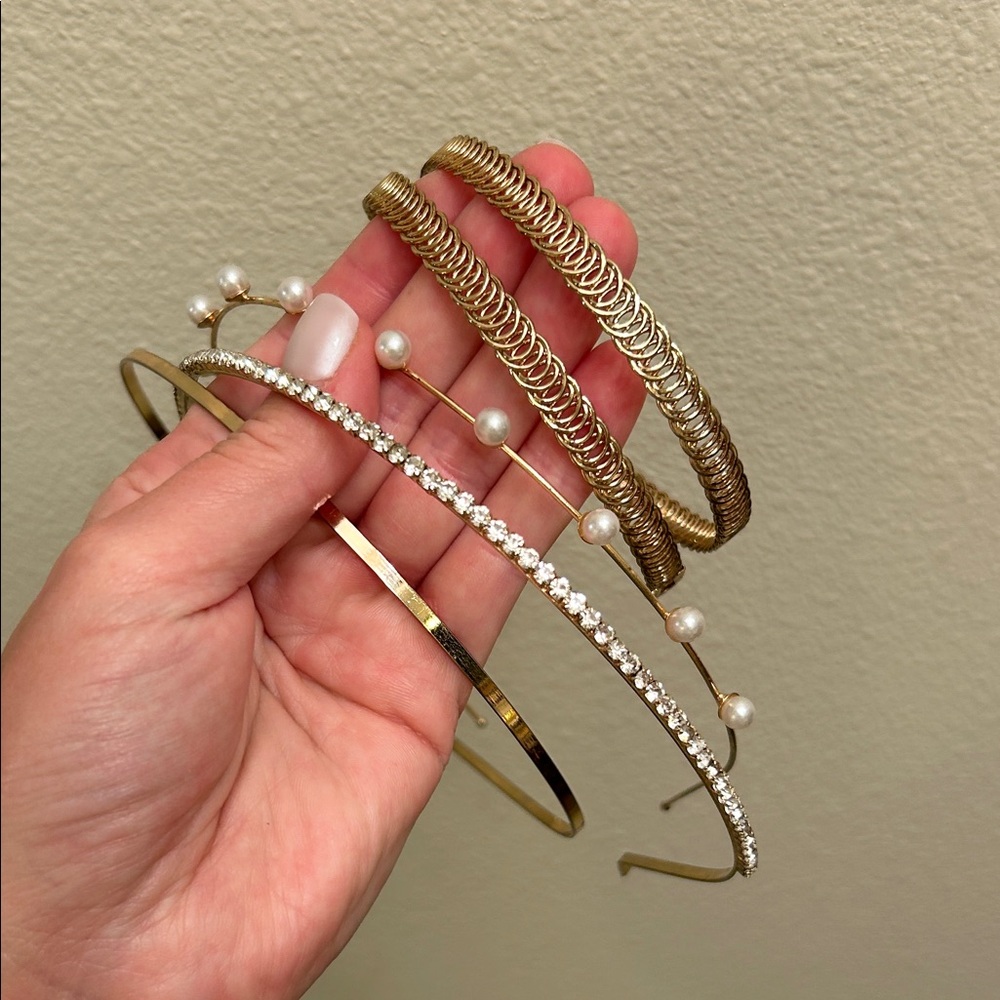 Elegant Gold and Pearl Headband Set